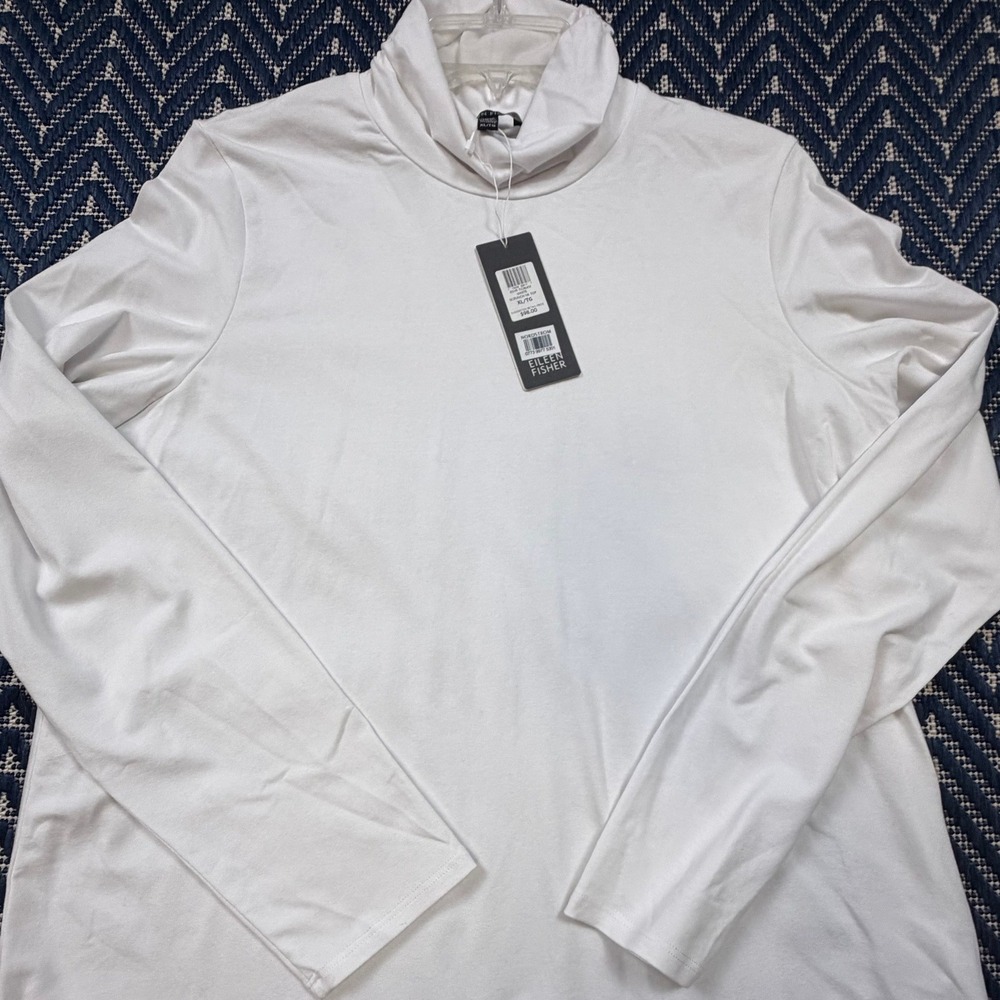 NWT Eileen Fisher White Viscose Jersey Turtleneck Women's Sz XL
